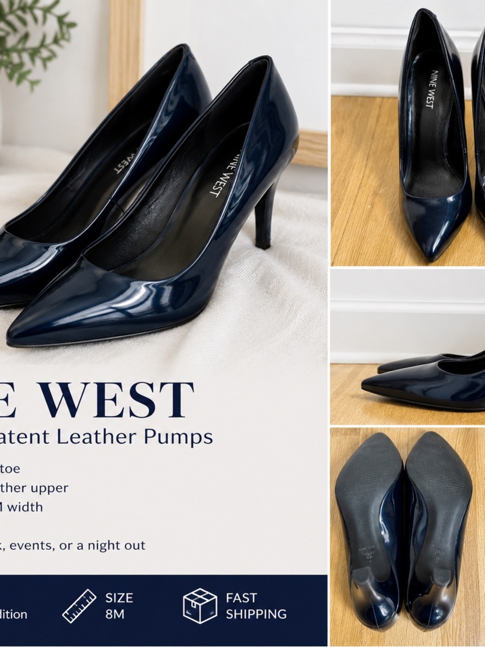 Nine West Navy Patent Pointed-Toe Pumps